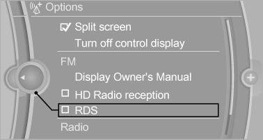 BMW X3. Opening the Options menu